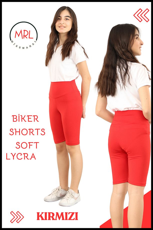 Kırmızı  Biker Şort Yüksek Bel İç Göstermez Esnek Yumuşak  Likralı Soft tBiker Basics - 1
