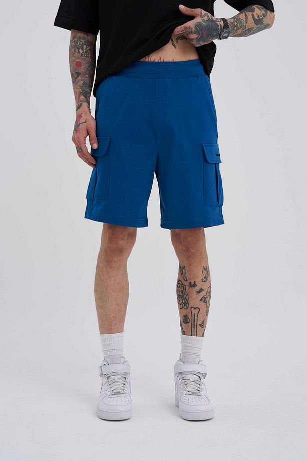 Erkek Kargo Cepli Basic Relaxed New Indigo Şort - 1