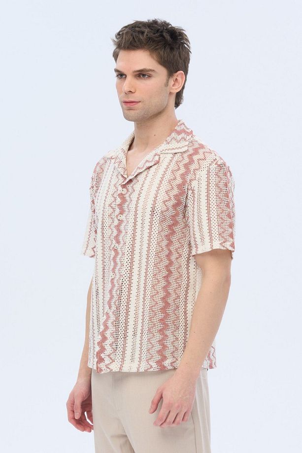 Etnik Desenli Oversize Örme Gömlek - 2