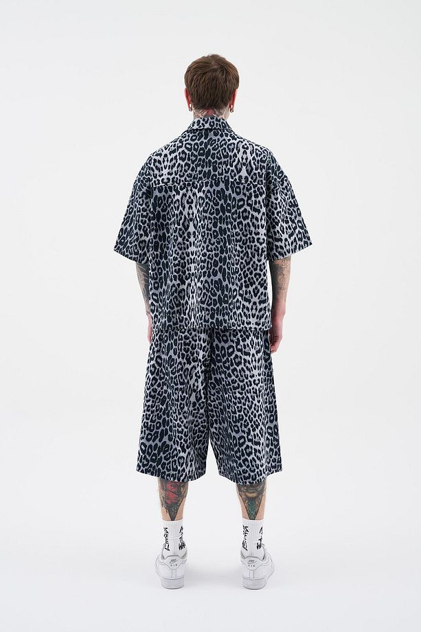 Erkek Leopard Baskılı Siyah Şort - 5
