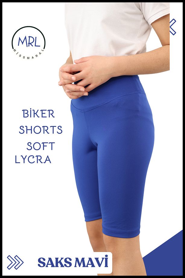 Biker Şort Yüksek Bel İç Göstermez Esnek Yumuşak  Likralı Soft tBiker Basics Saks Mavi - 5