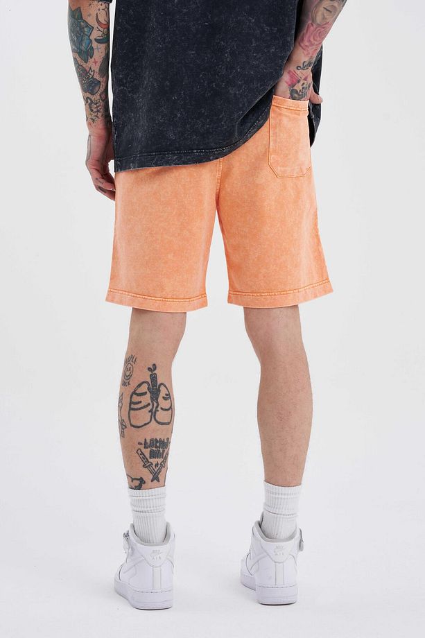 Erkek Luxury Basic Yıkamalı Relaxed Turuncu Spotted Şort - 4