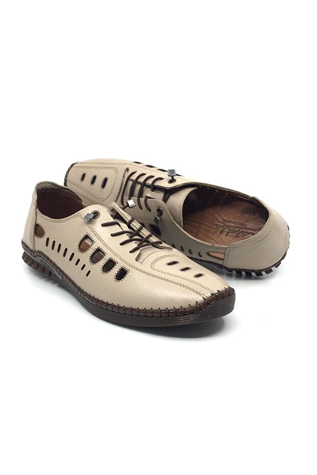 100% Leather New Season Men's Summer Comfortable Daily Perforated Sandal Shoes Rubber Laced 40-45