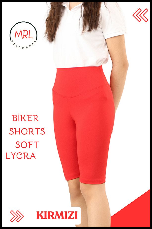 Kırmızı  Biker Şort Yüksek Bel İç Göstermez Esnek Yumuşak  Likralı Soft tBiker Basics - 2