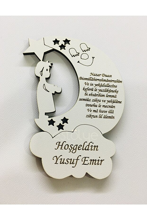 Wooden Baby Boy Magnet with Evil Eye Prayer 50 Pieces White Wooden G2F1X2P272C5