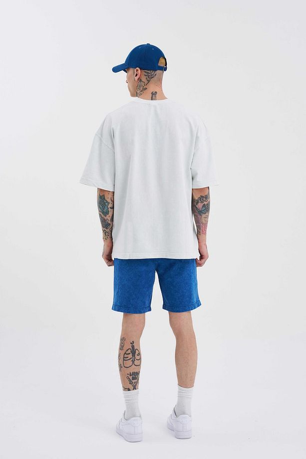 Erkek Luxury Basic Yıkamalı Relaxed İndigo Spotted Şort - 5