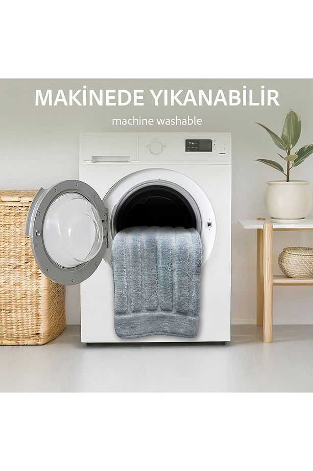 Line Köşeli Gri 2'li Pamuklu Banyo Halısı Paspası Seti Klozet Takımı - 7
