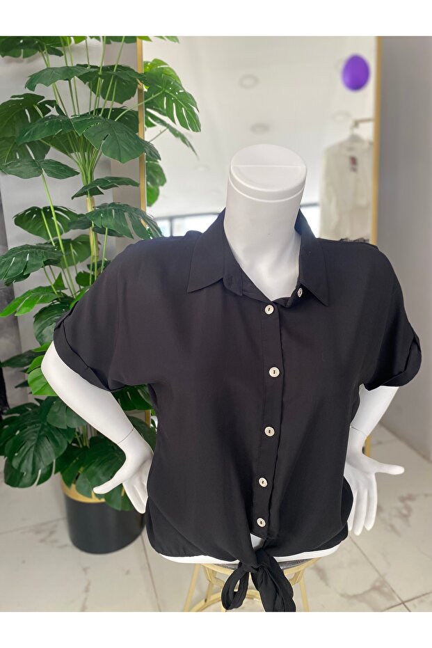 Önden bağlamalı Krep gömlek - 3