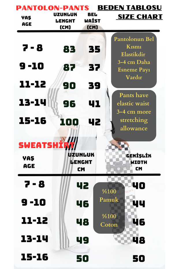 Kız Çocuk %100 Pamuk Uzun Kol Oversize Alt&Üst Eşofman Takımı - 3