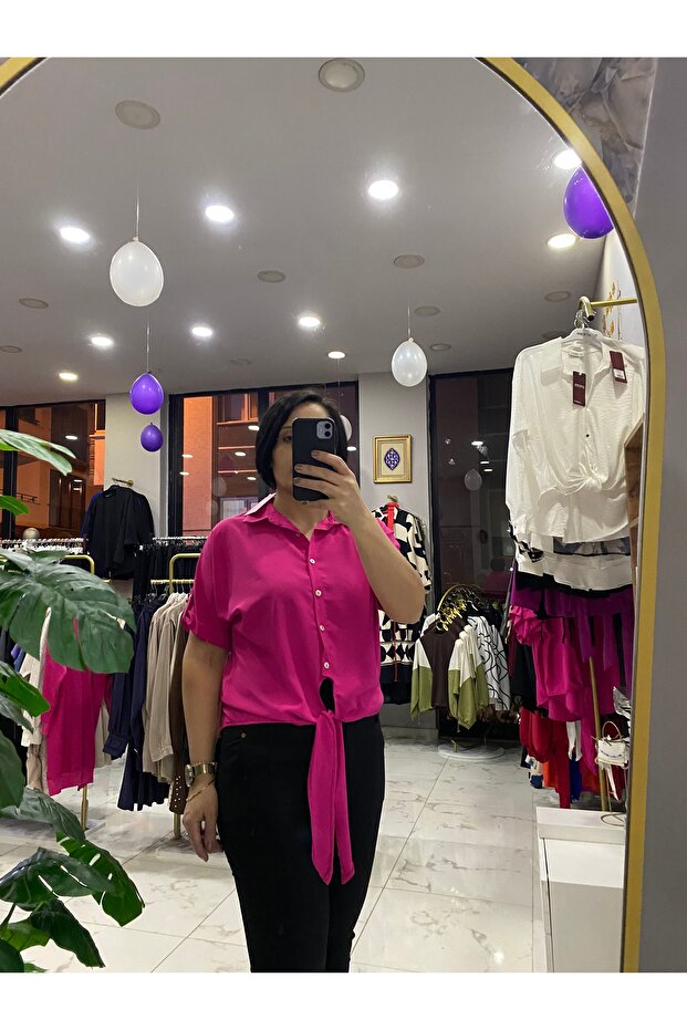 Önden bağlamalı Krep gömlek - 5