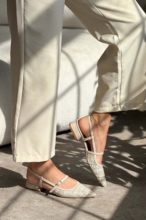 X-Harmony Kolorowe Kilim Pasek Szczegół Spiczasty Nosek Krótki Obcas Damskie Baleriny - 1