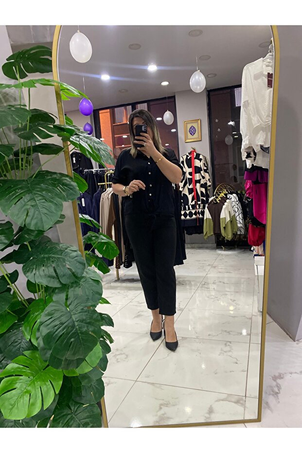 Önden bağlamalı Krep gömlek - 5