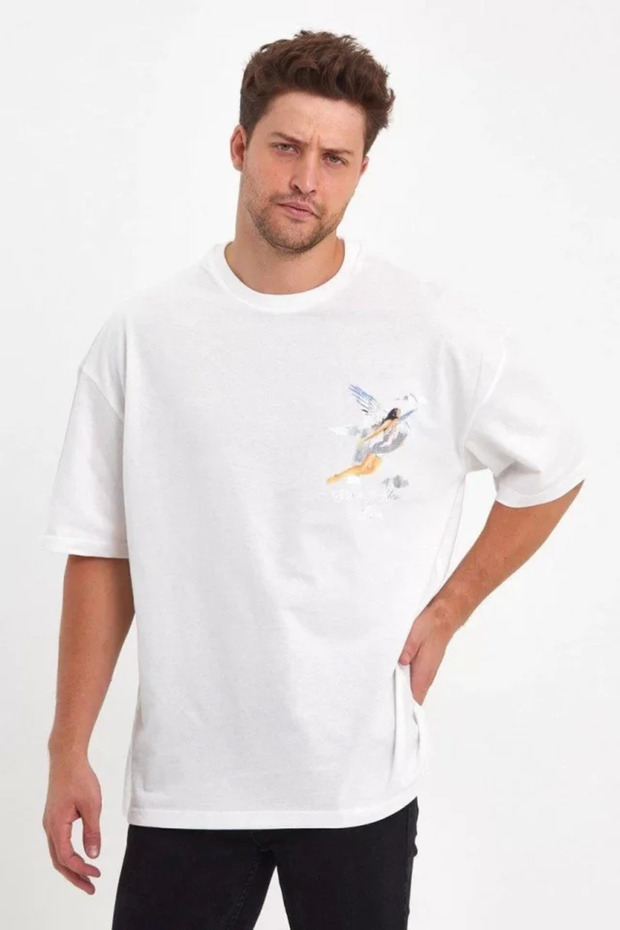 Men's Angel Printed Oversize T-shirt - White