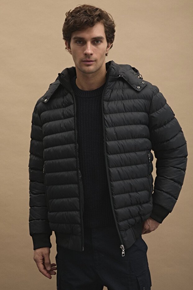 Büyük Beden Çıkarılabilir Kapüşonlu Basic Mont - 2