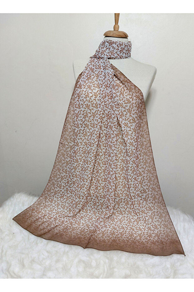 شال شيفون منقوش بأوراق شجر صغيرة مقاس 180 × 70 سم - 2