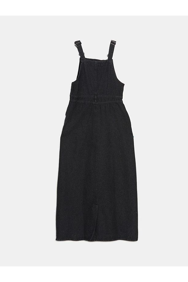 LCW Modest Kare Yaka Baskılı Askılı Kadın Jean Salopet Elbise - 2