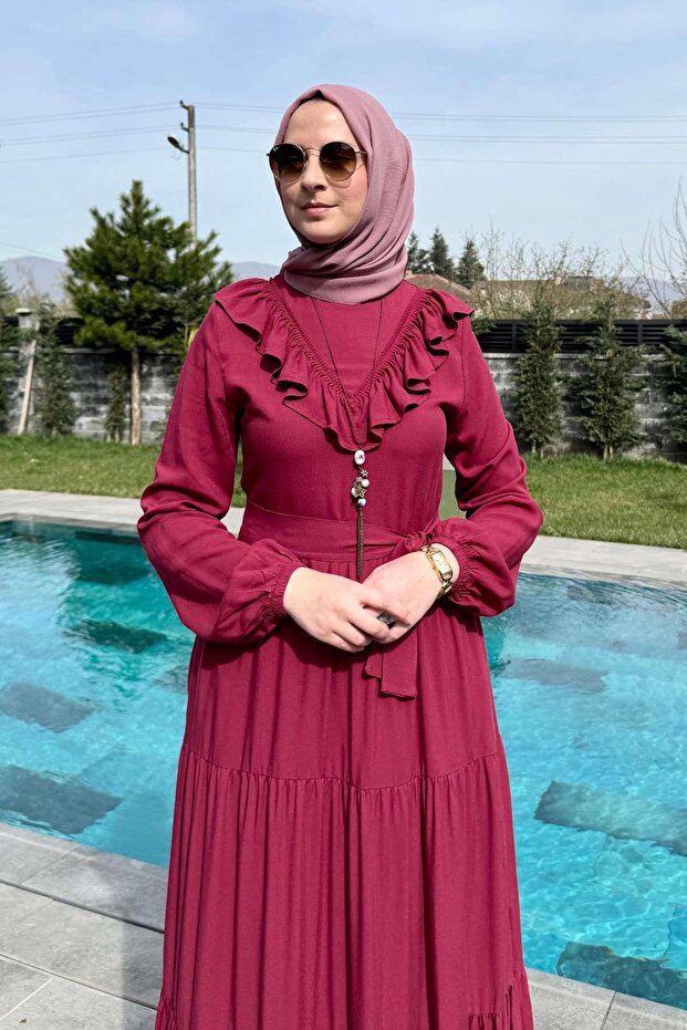 Jale Elbise Bordo - 5