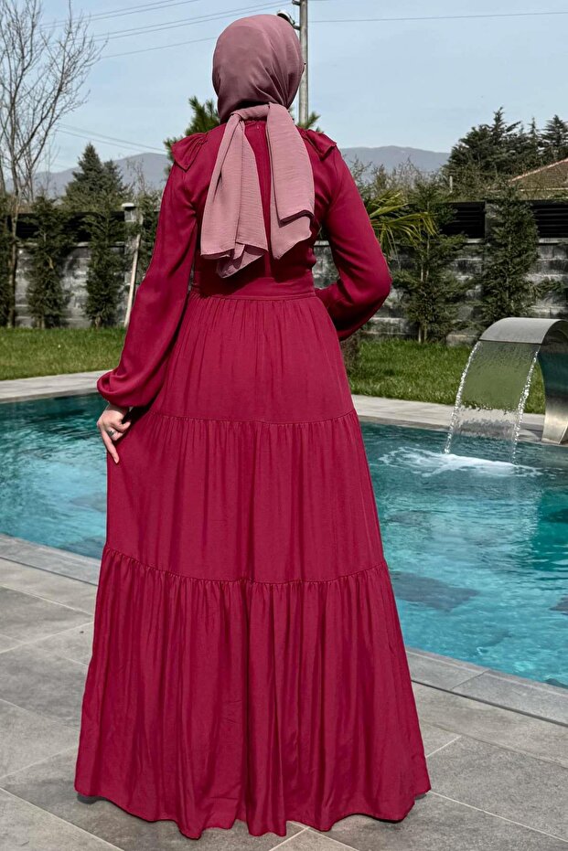 Jale Elbise Bordo - 9