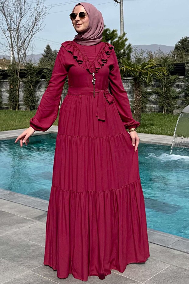 Jale Elbise Bordo - 7