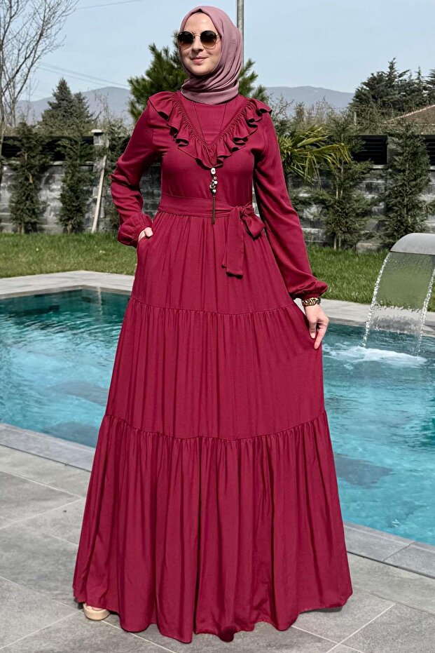 Jale Elbise Bordo - 4