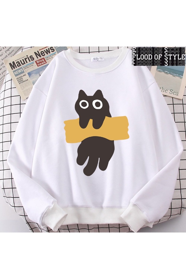 Hip Hop Harajuku Vintage Style Tape Cat Cute White