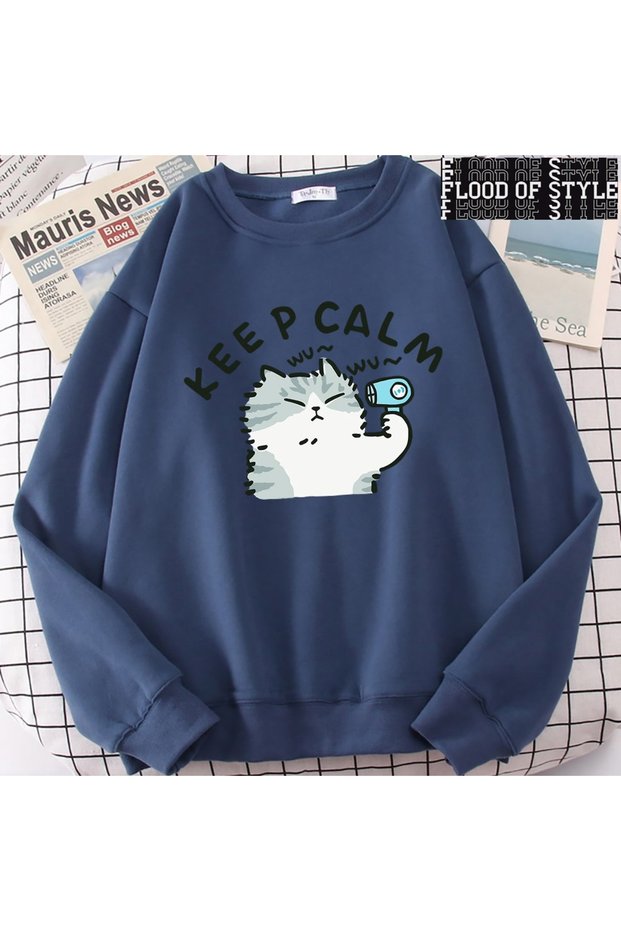 Hip Hop Harajuku Vintage Style Fun Cat Cute Blue