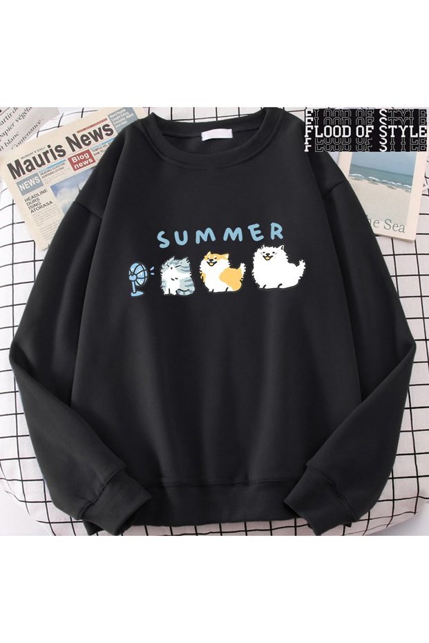 Hip Hop Harajuku Vintage Style Cats and Dogs Cute Black