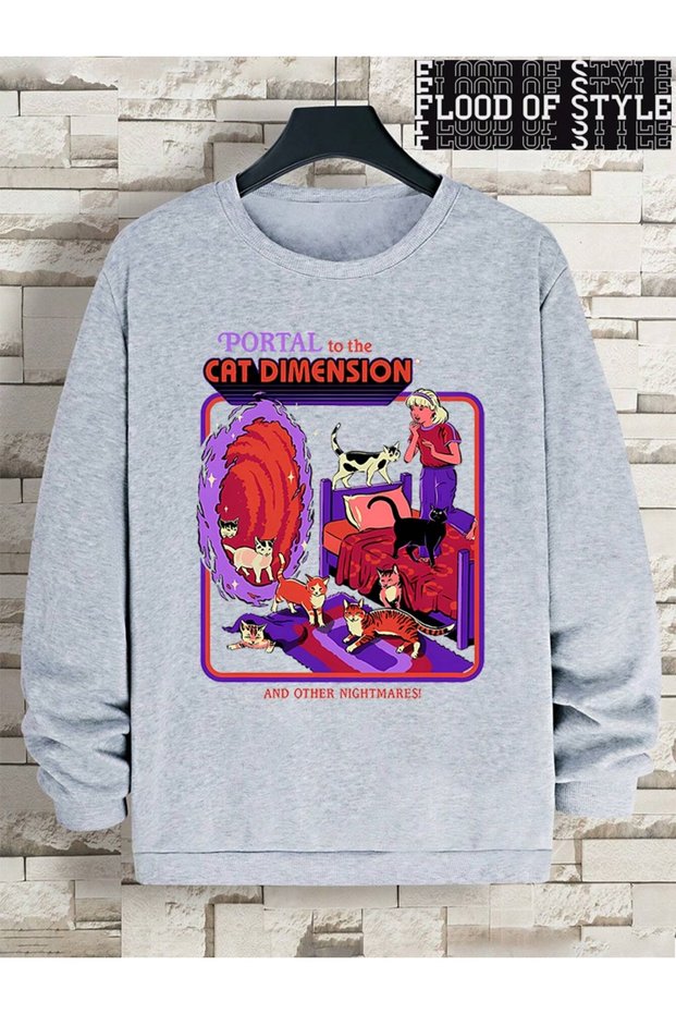 Hip Hop Harajuku Vintage Style Portal Cat Size Gray