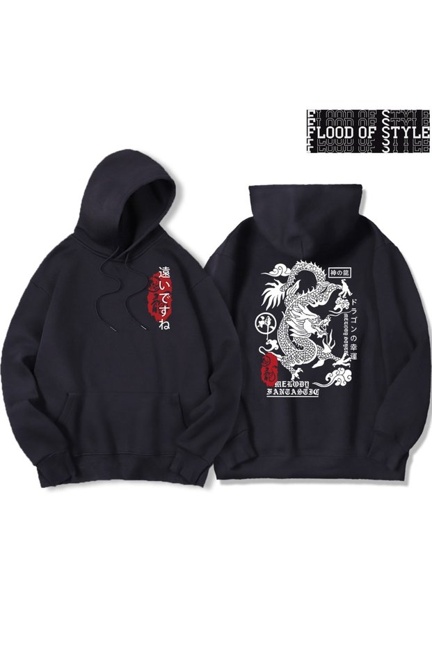 Hip Hop Harajuku Vintage Style Harajuku Dragon Funny Pattern Black