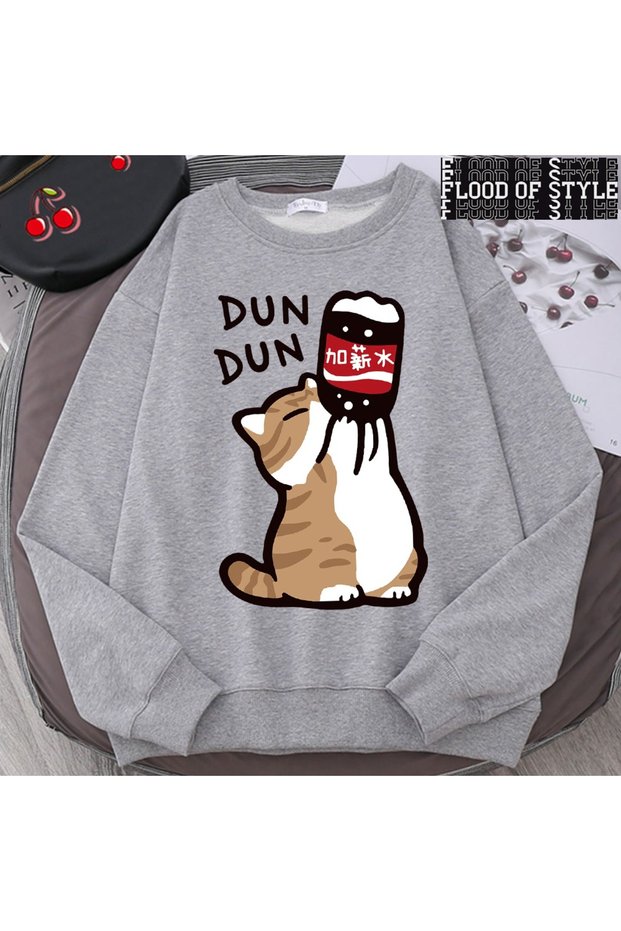 Hip Hop Harajuku Vintage Style Salary Increase Fun Cat Cute Grey