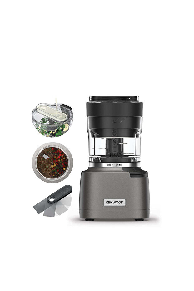 2-in-1 Chopper and Grinder 1000W with Quad Blades and Metal Bowl – Grey