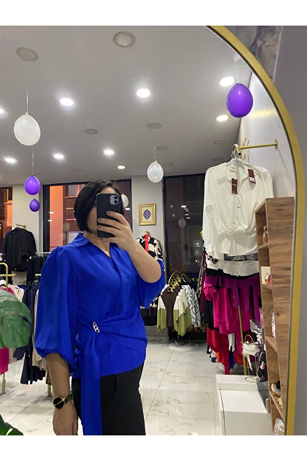 Mavi Krep anvelop gömlek - 4