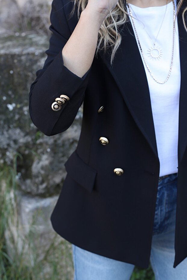 Black Buttoned Double Breasted Blazer Priv - 2