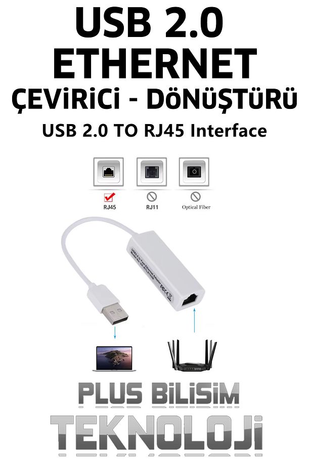 Usb Ethernet Dönüştürücü, Çevirici Usb 2.0 Ethernet, Usb to Ethernet Plus Bilişim - 3