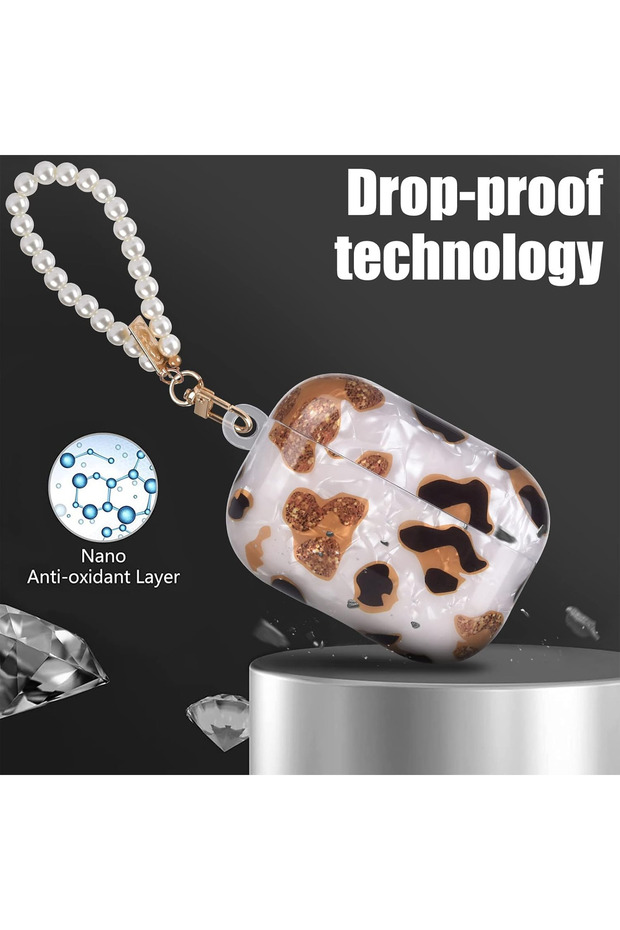 AirPods 3Rd Generation Compatible Leopard Patterned Pearl Strap Headphone Case with Handle - 2