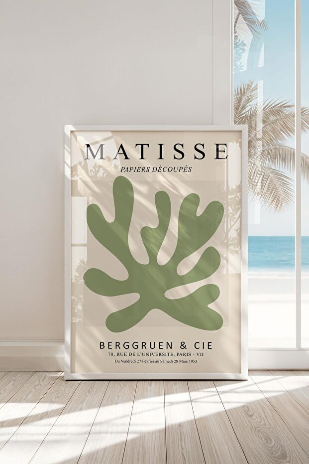 Framed Green Matisse Abstract Premium Painting: Minimalist Form and Modern Art Framed Painting