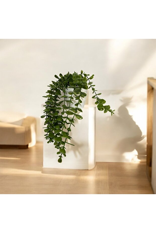 Artificial Flower Plastic Cobalt Green Eucalyptus Pendant White Color with Creek Stone Detail