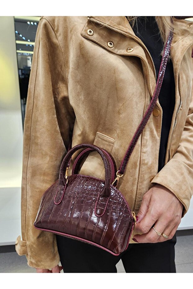 Women's Mini Crocodile Pattern Cross Strap Hand and Shoulder Bag