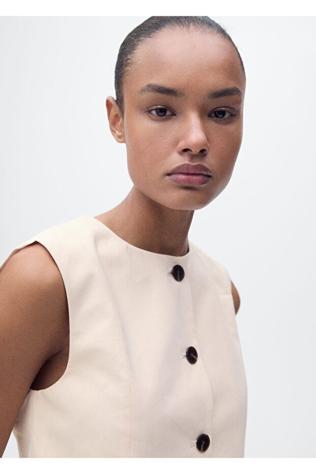 Crop pamuklu düğmeli bluz - 6