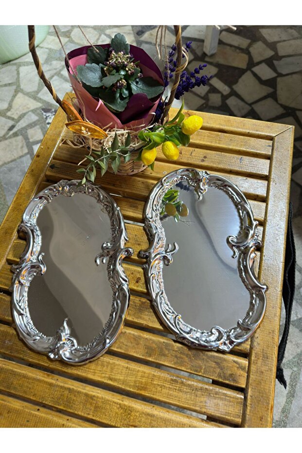 Patterned serving tray coffee tea promise dowry tray 2 pieces