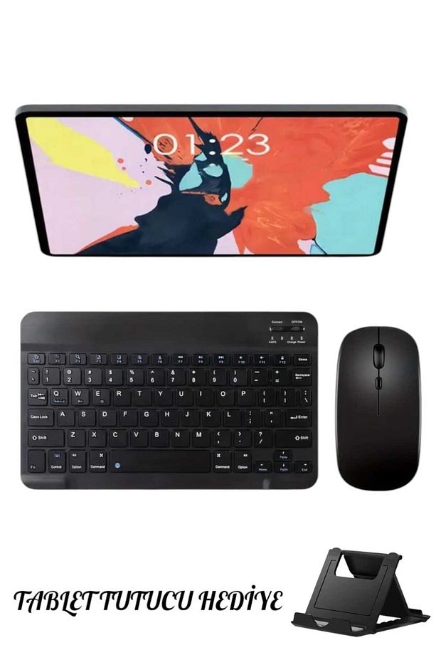 Kablosuz Bluetooth Klavye ve Mause Seti Android İos Windows Uyumlu Slim Tablet Pc Klavyesi - 1