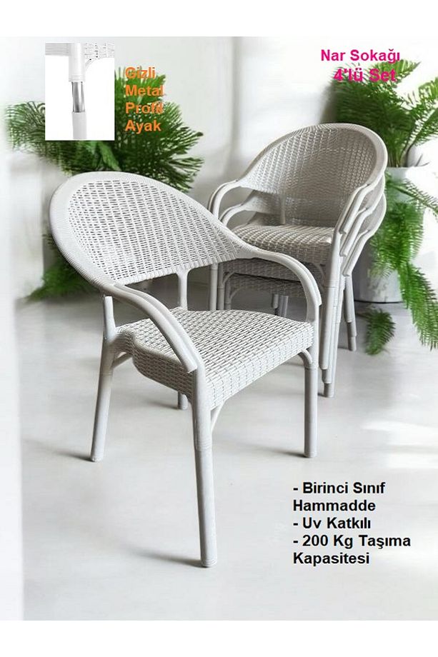 4 Adet Bambu Rattan Kollu Sandalye Koltuk 4'lü Set - 1