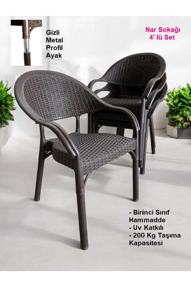 4 Adet Capissi Bambu Rattan Kollu Sandalye Koltuk 4'lü Set - 1