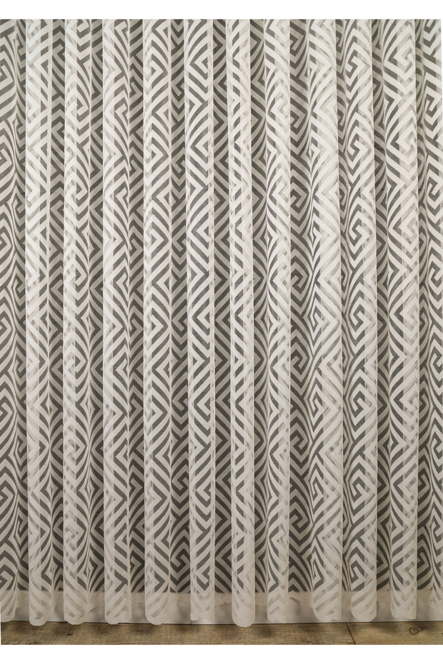 Geometrik Desen Örme Tül Perde, 1x2,5 Normal (Orta) Pile, Tek Kanat - Krem - 6