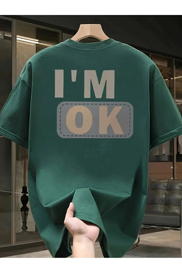 تي شيرت كبير الحجم مطبوع عليه عبارة I'm Ok للجنسين