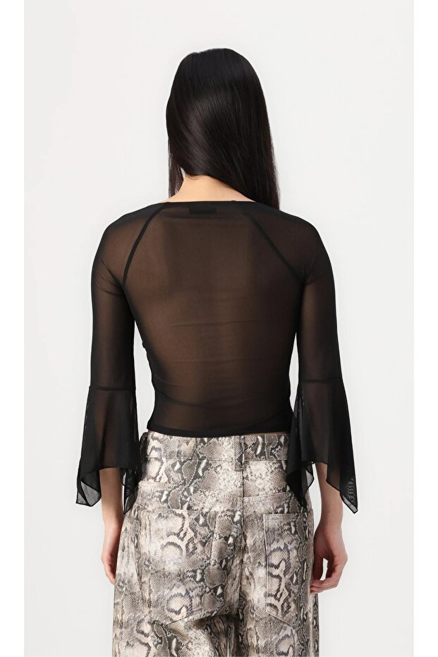 BLUZĂ TRANSPARENTĂ DE TUL CU CĂPTUȘEALĂ LA BUST - 3