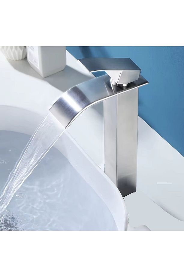 İNOX ÇANAK LAVABO BATARYASI OVAL ÇIKIŞ YÜKSEK HAVZA MODEL UZUN ÇİFT GİRİŞ MUSLUK BANYO MAT GRİ - 4
