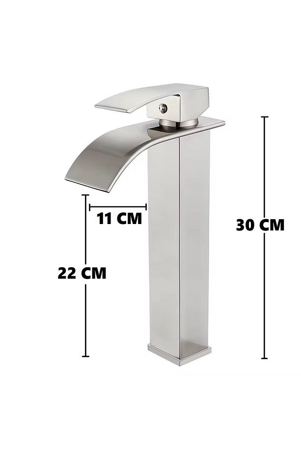 İNOX ÇANAK LAVABO BATARYASI OVAL ÇIKIŞ YÜKSEK HAVZA MODEL UZUN ÇİFT GİRİŞ MUSLUK BANYO MAT GRİ - 7