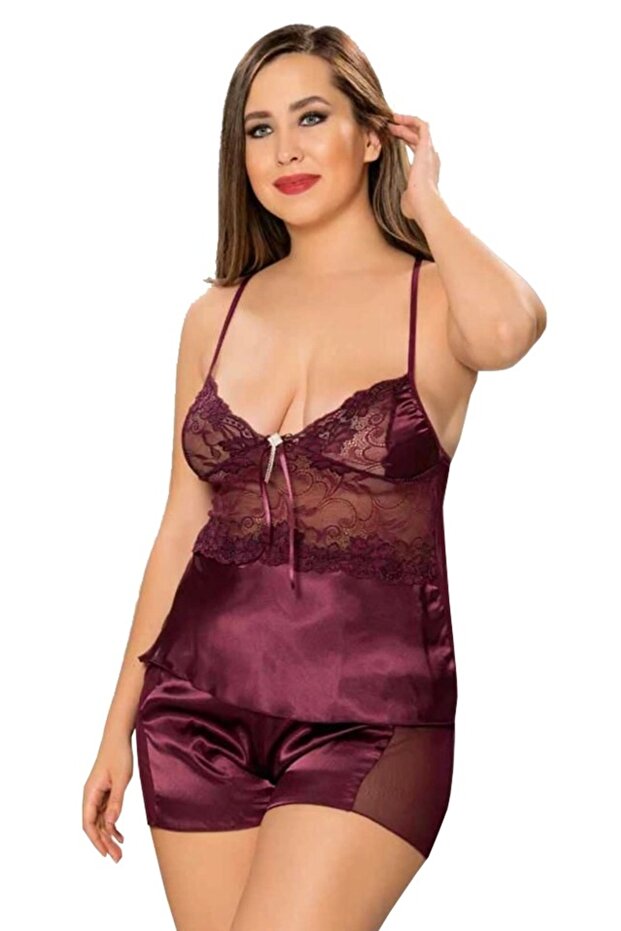 Plum Lace Plus Size Tank Top Shorts Set