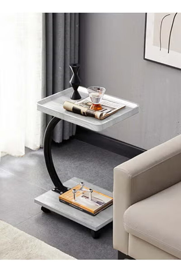 سي او أرماء طاولة جانبية مزدوجة الطبقات على شكل حرف C صغيرة بجانب الكنبة والسرير - 2